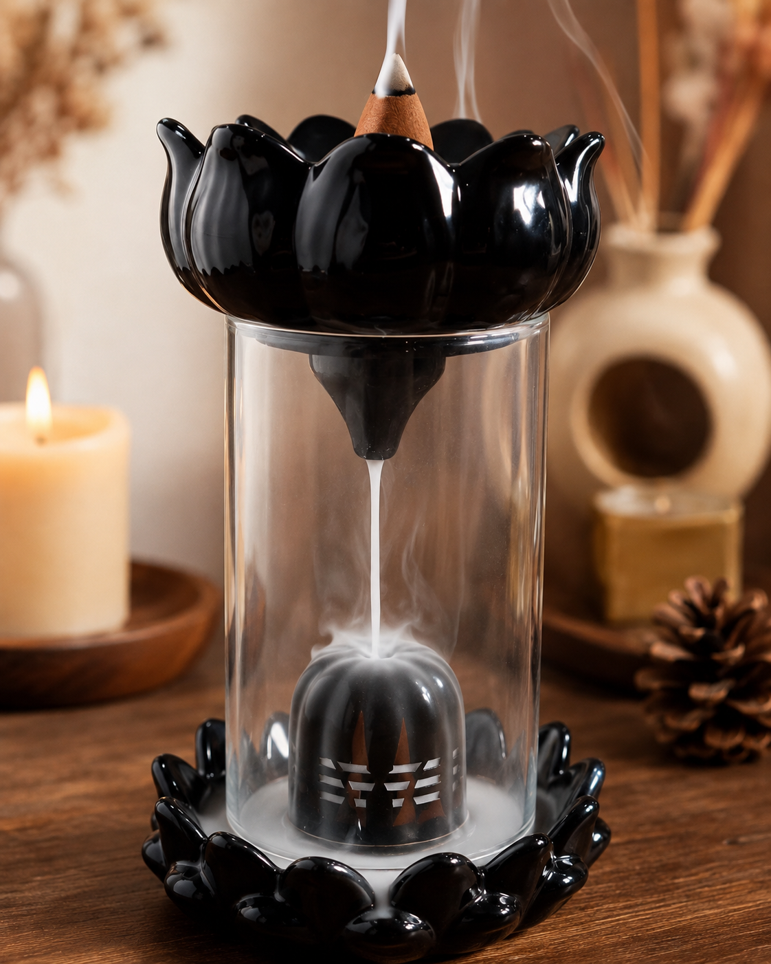 Premium Lotus Backflow Incense Burner with Glass Chamber – Ceramic Smoke Waterfall Aroma Diffuser for Home, Meditation & Spiritual Décor