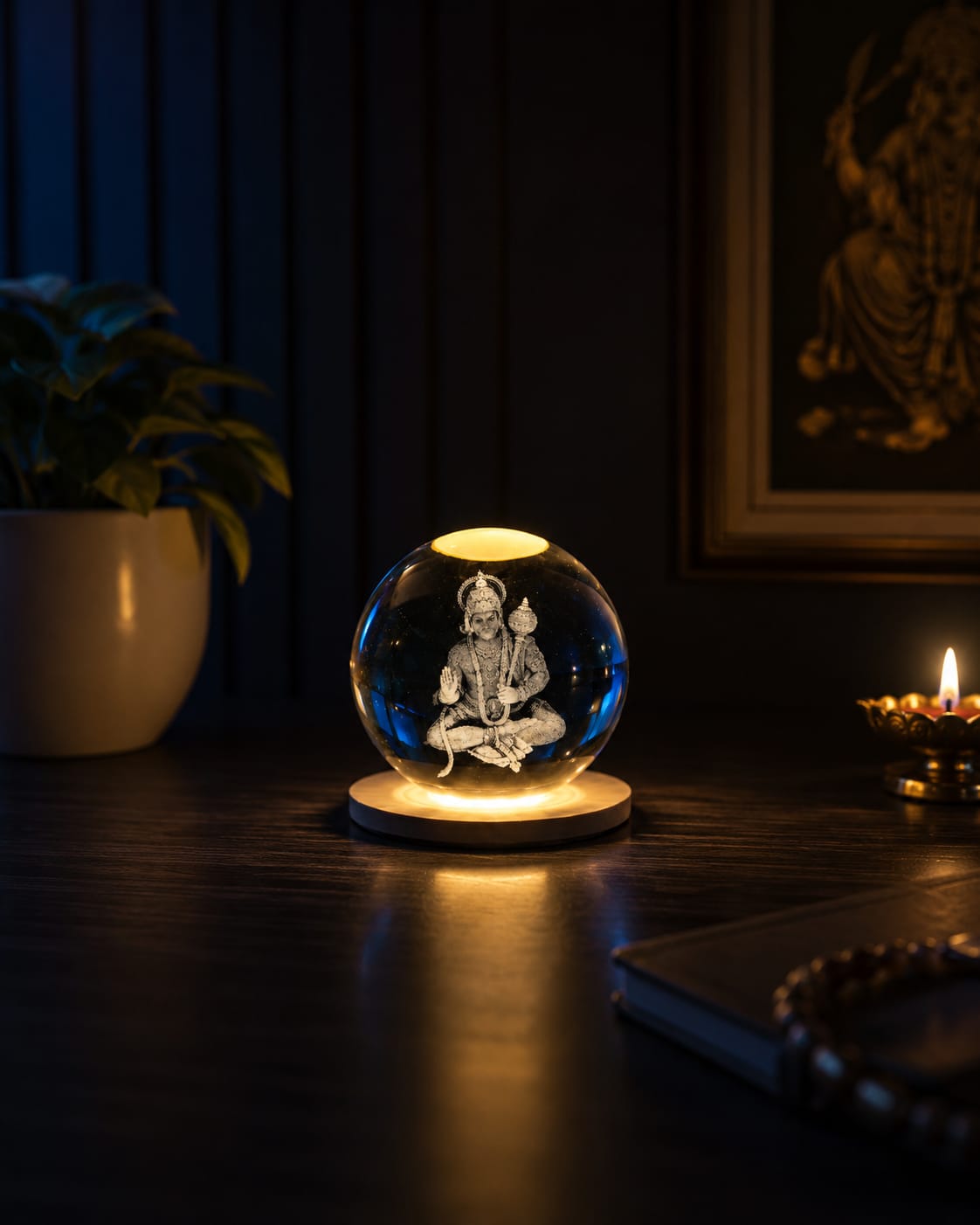 3D Crystal Ball Hanuman Ji Lamp – Divine Protection, Peace & Strength in Elegant Glow