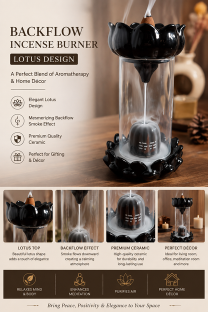 Premium Lotus Backflow Incense Burner with Glass Chamber – Ceramic Smoke Waterfall Aroma Diffuser for Home, Meditation & Spiritual Décor