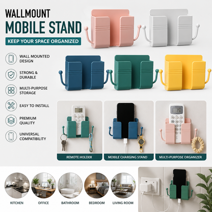 Wall Mount Mobile Holder – Self-Adhesive Mobile Charging Stand &amp; Multi-Purpose Wall Organizer