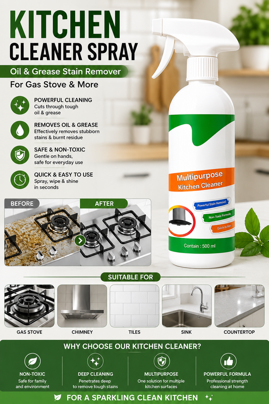 Kitchen Cleaner Spray – Multipurpose Oil &amp; Grease Stain Remover (500ml) for Gas Stove, Tiles &amp; Kitchen Surfaces