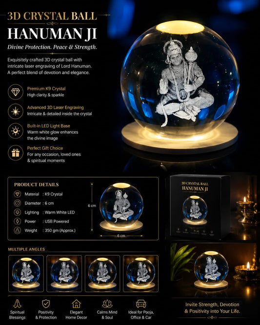 3D Crystal Ball Hanuman Ji Lamp – Divine Protection, Peace & Strength in Elegant Glow