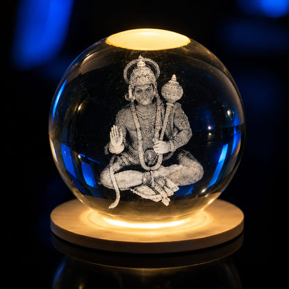 3D Crystal Ball Hanuman Ji Lamp – Divine Protection, Peace & Strength in Elegant Glow