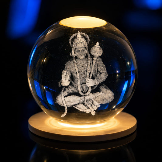 3D Crystal Ball Hanuman Ji Lamp – Divine Protection, Peace & Strength in Elegant Glow